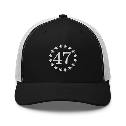 Trump 47 Embroidered Mesh Trucker Hat - Black/ White