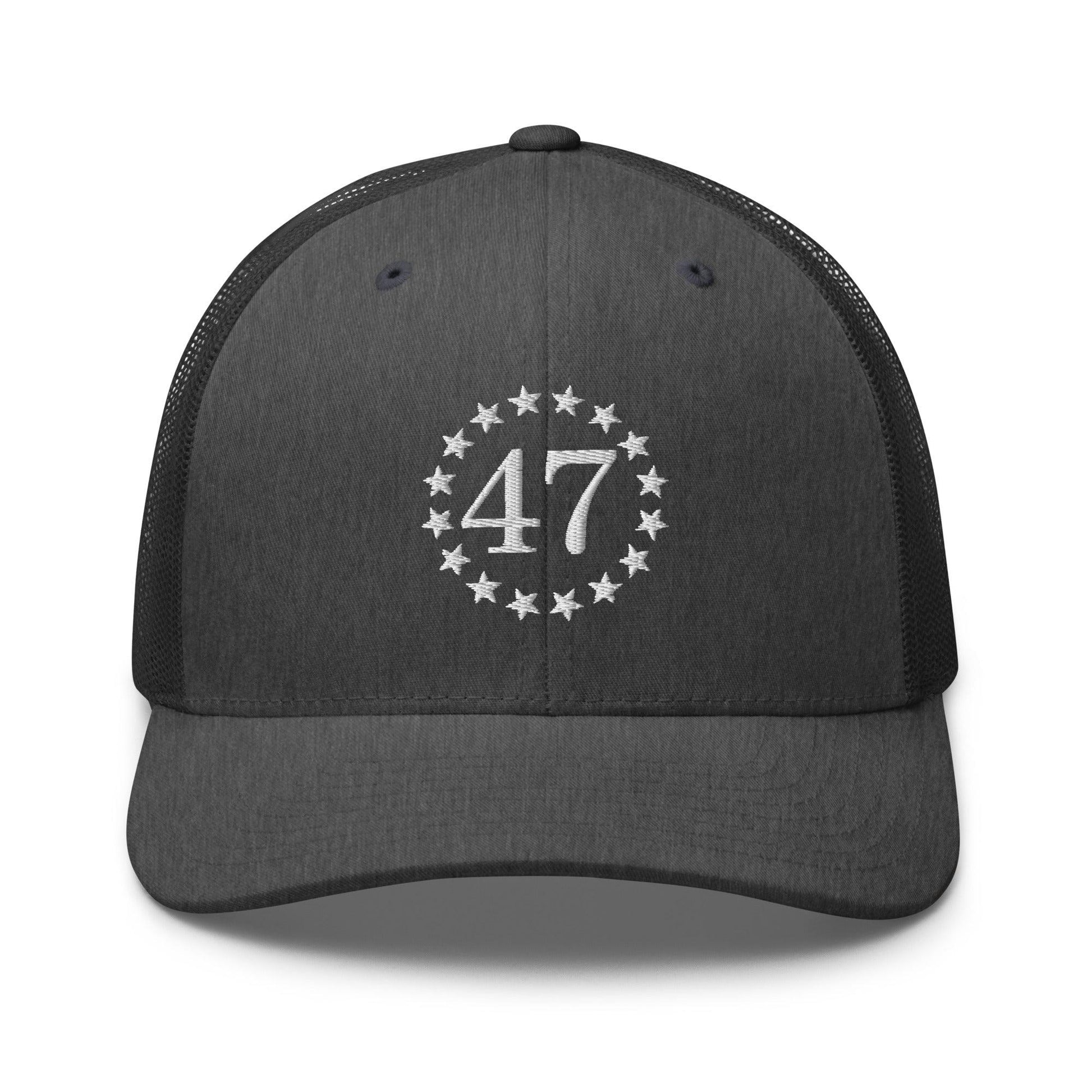 Trump 47 Embroidered Mesh Trucker Hat - Dark Heather Gray