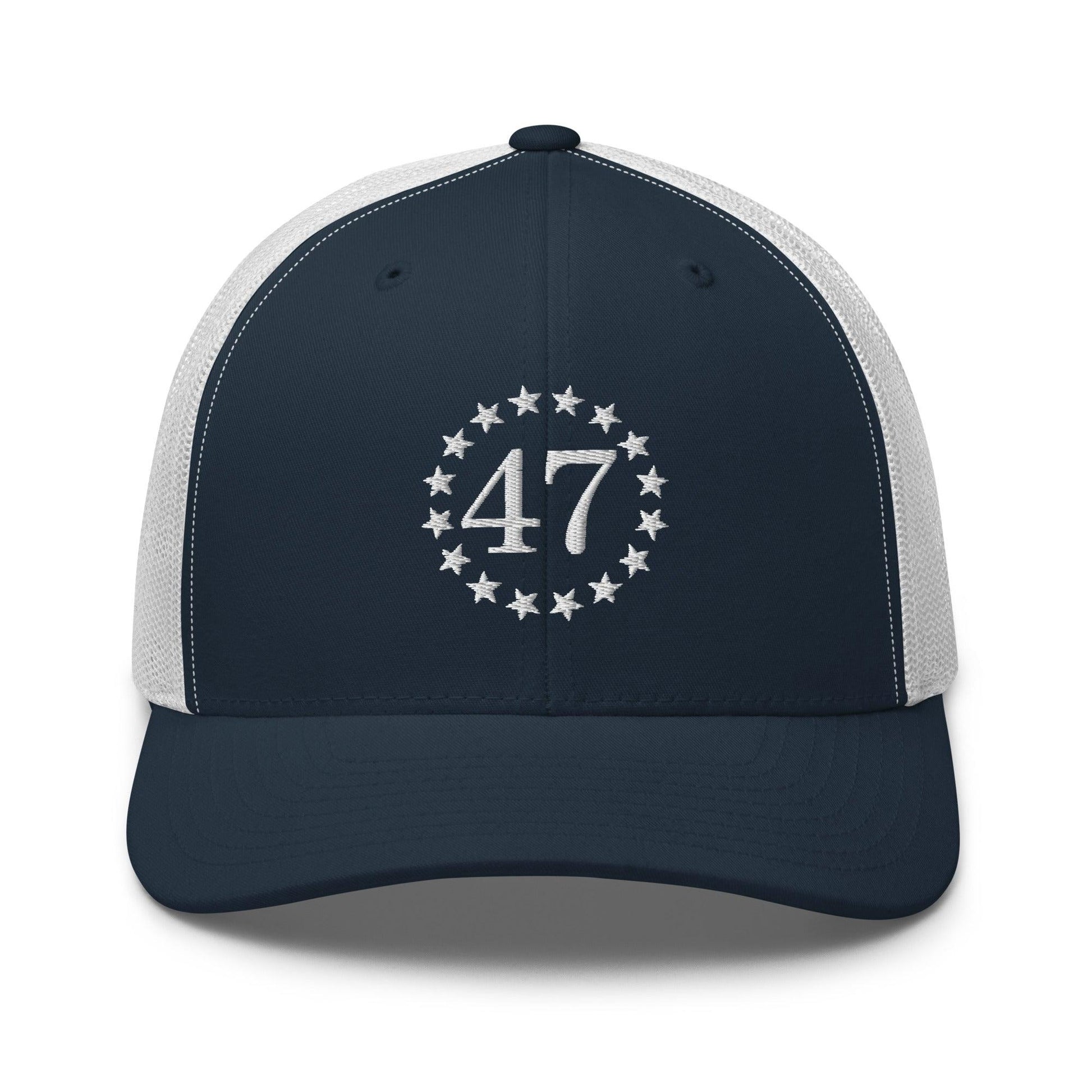 Trump 47 Embroidered Mesh Trucker Hat - Navy/ White