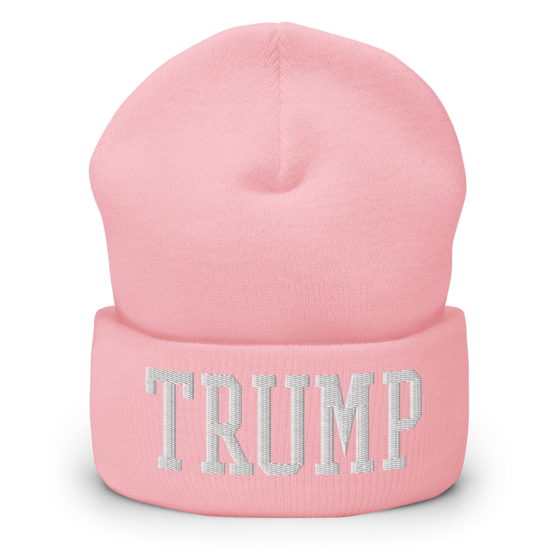Trump Embroidered Knit Cuffed Beanie - Baby Pink