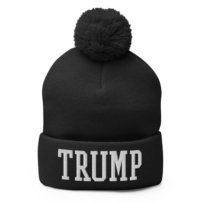 Trump Embroidered Knit Pom Beanie - Black