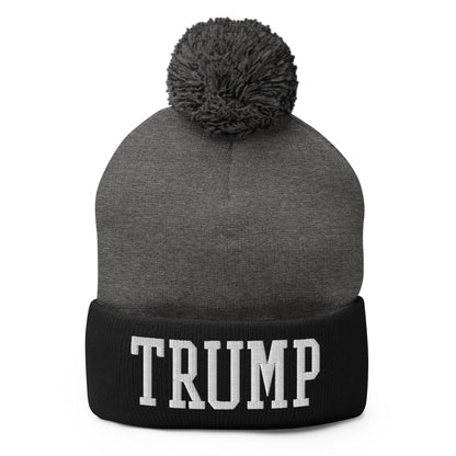 Trump Embroidered Knit Pom Beanie - Dark Heather Grey/ Black