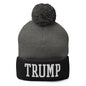 Trump Embroidered Knit Pom Beanie - Dark Heather Grey/ Black