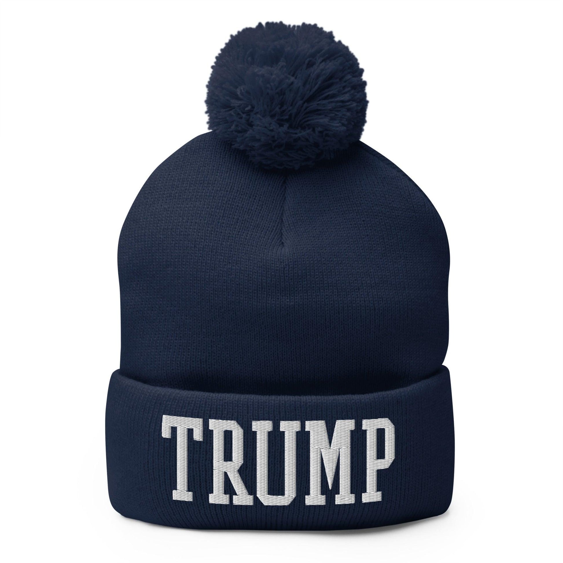 Trump Embroidered Knit Pom Beanie - Navy