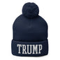 Trump Embroidered Knit Pom Beanie - Navy