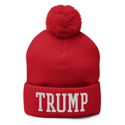 Trump Embroidered Knit Pom Beanie - Red