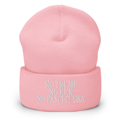 No Trump KKK Fascist USA Embroidered Cuffed Knit Beanie - Baby Pink