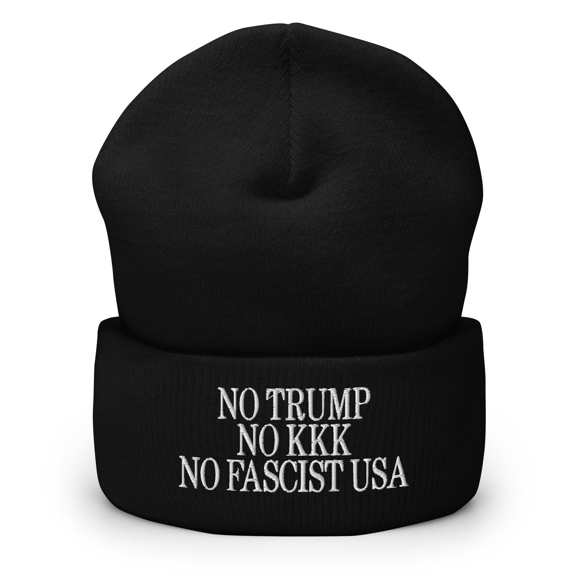 No Trump KKK Fascist USA Embroidered Cuffed Knit Beanie - Black