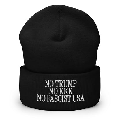 No Trump KKK Fascist USA Embroidered Cuffed Knit Beanie - Black