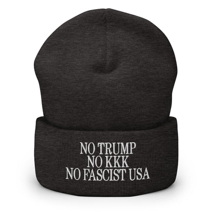 No Trump KKK Fascist USA Embroidered Cuffed Knit Beanie - Dark Grey