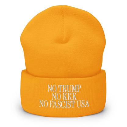 No Trump KKK Fascist USA Embroidered Cuffed Knit Beanie - Gold