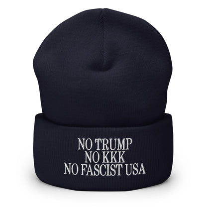 No Trump KKK Fascist USA Embroidered Cuffed Knit Beanie - Navy