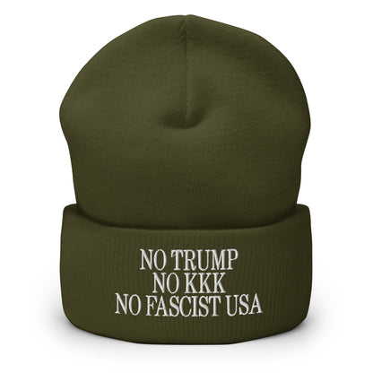 No Trump KKK Fascist USA Embroidered Cuffed Knit Beanie - Olive