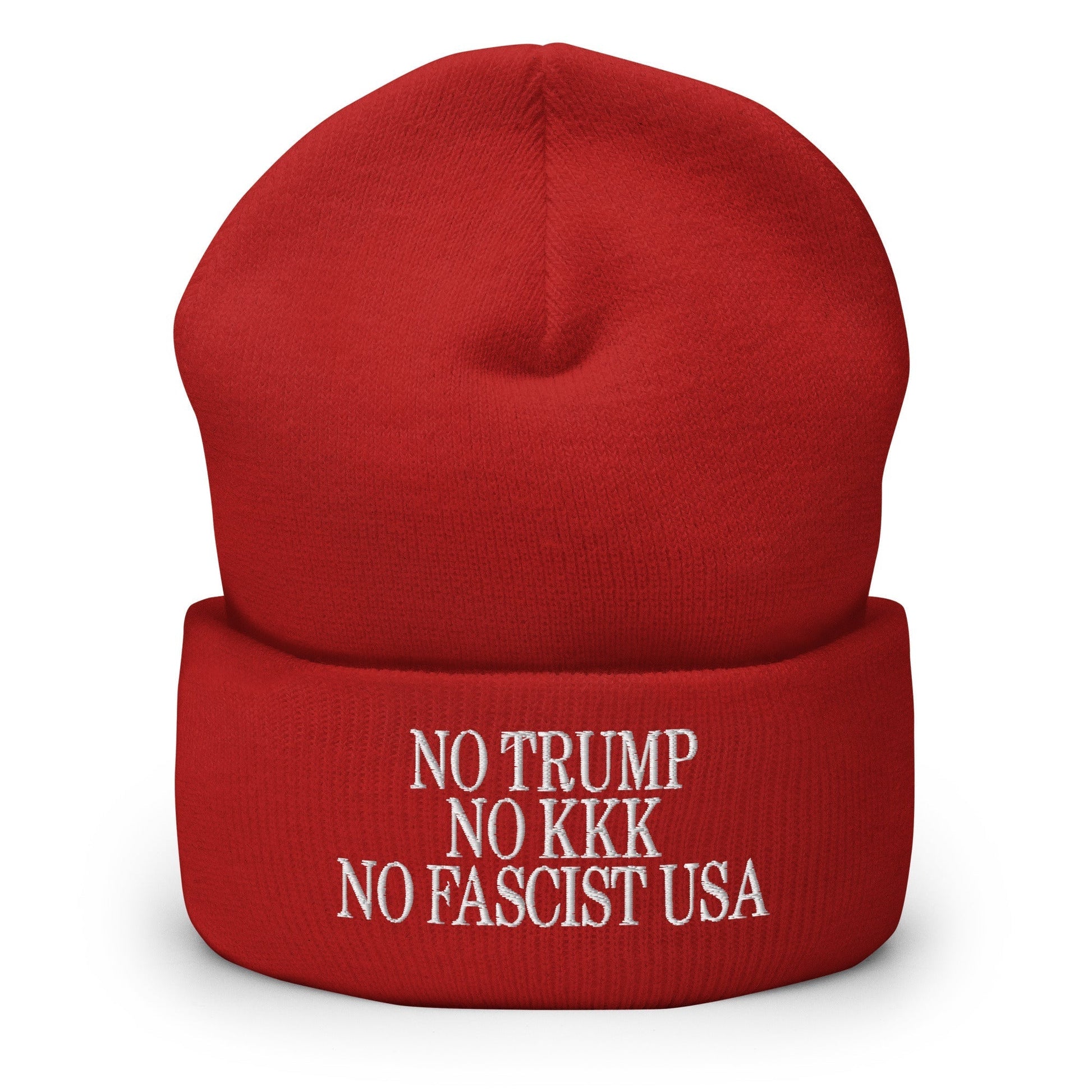 No Trump KKK Fascist USA Embroidered Cuffed Knit Beanie - Red