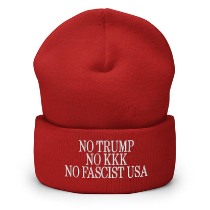 No Trump KKK Fascist USA Embroidered Cuffed Knit Beanie - Red
