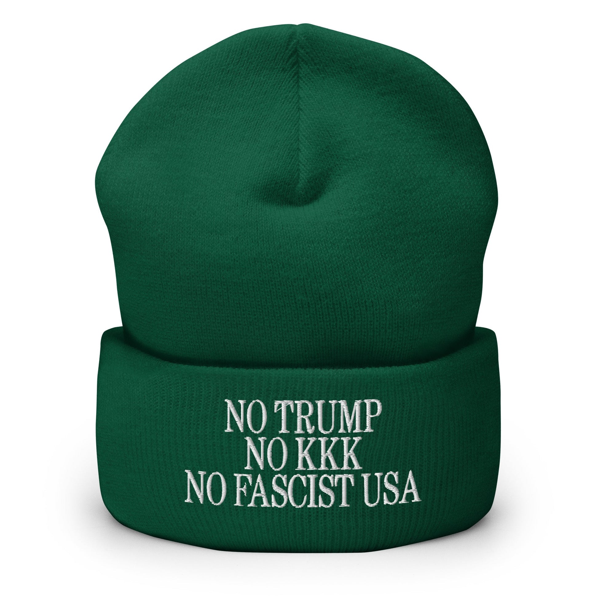 No Trump KKK Fascist USA Embroidered Cuffed Knit Beanie - Spruce