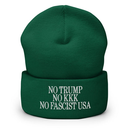 No Trump KKK Fascist USA Embroidered Cuffed Knit Beanie - Spruce