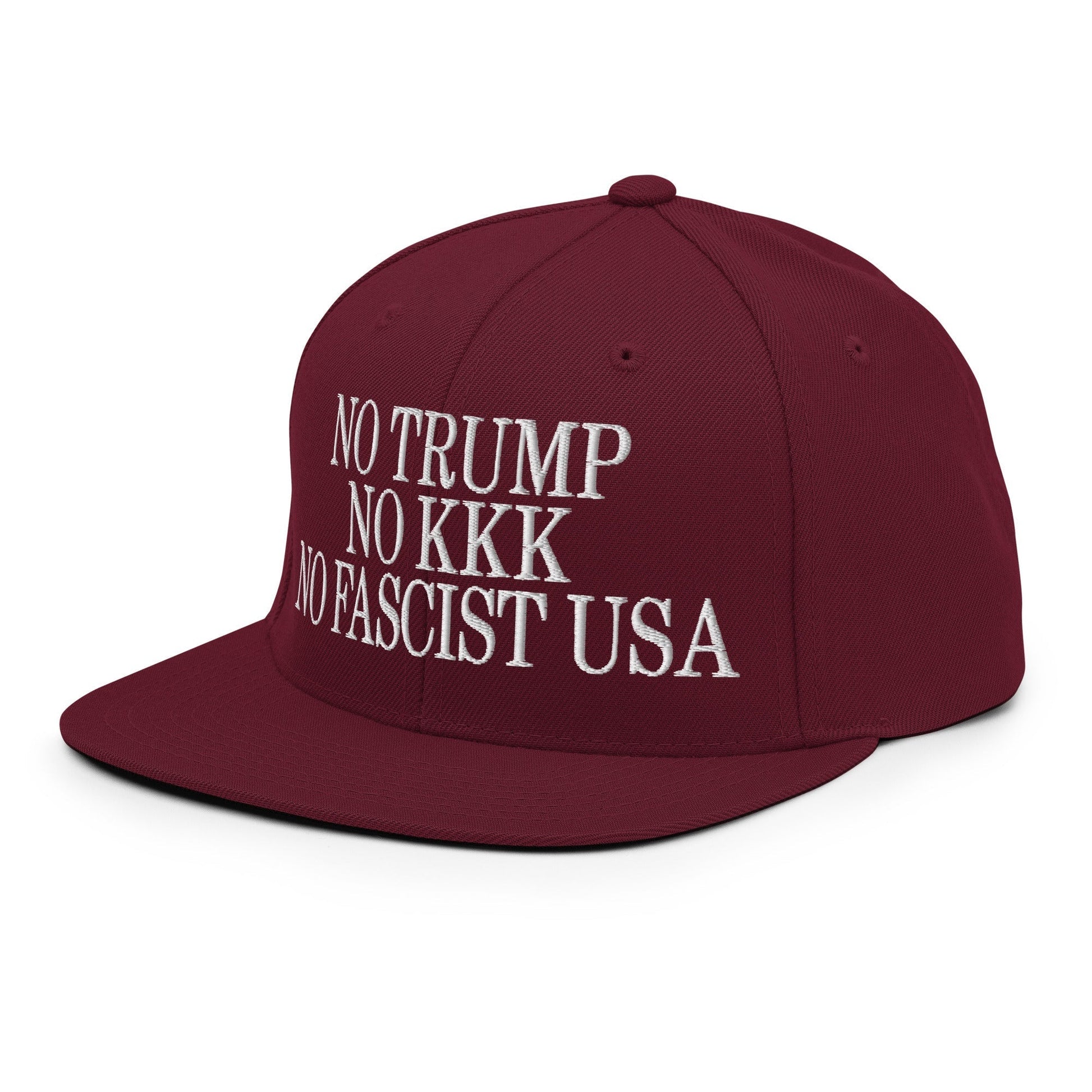 No Trump KKK Fascist USA Embroidered Flat Brim Bill Snapback Hat