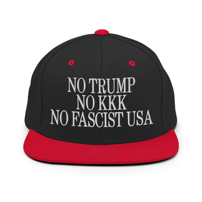 No Trump KKK Fascist USA Embroidered Flat Brim Bill Snapback Hat - Black/ Red