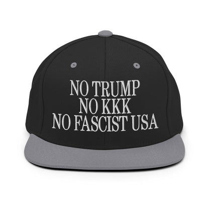 No Trump KKK Fascist USA Embroidered Flat Brim Bill Snapback Hat - Black/ Silver