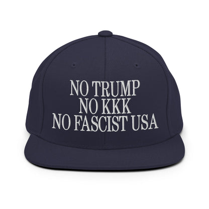 No Trump KKK Fascist USA Embroidered Flat Brim Bill Snapback Hat - Navy