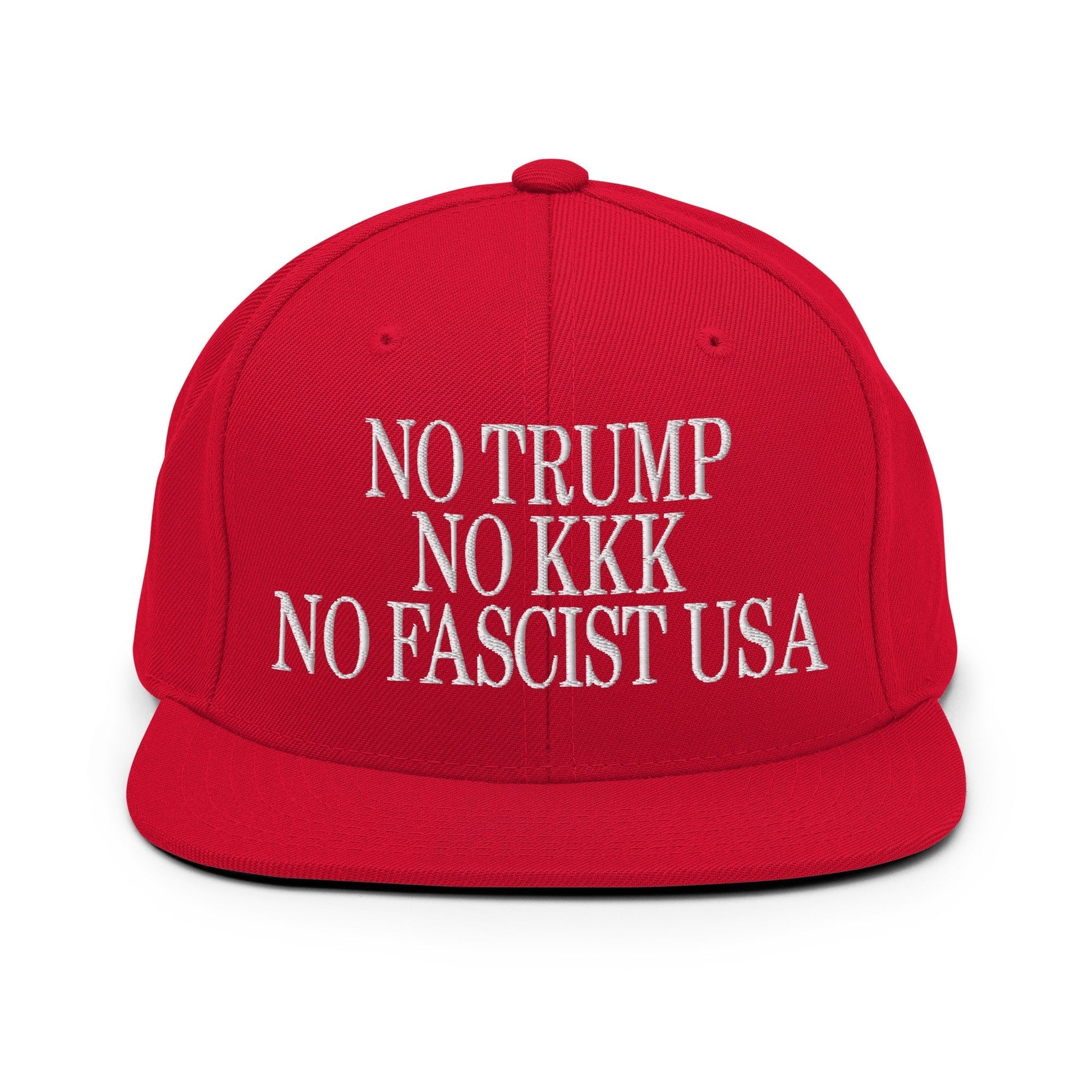 No Trump KKK Fascist USA Embroidered Flat Brim Bill Snapback Hat - Red