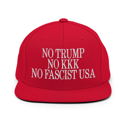 No Trump KKK Fascist USA Embroidered Flat Brim Bill Snapback Hat - Red