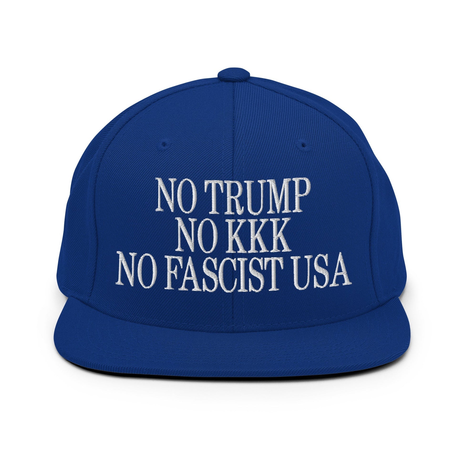 No Trump KKK Fascist USA Embroidered Flat Brim Bill Snapback Hat - Royal Blue