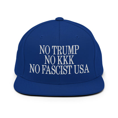 No Trump KKK Fascist USA Embroidered Flat Brim Bill Snapback Hat - Royal Blue