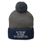 No Trump KKK Fascist USA Embroidered Pom Knit Beanie - Dark Heather Grey/ Navy