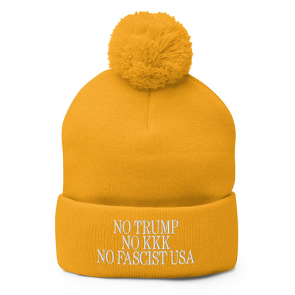 No Trump KKK Fascist USA Embroidered Pom Knit Beanie - Gold