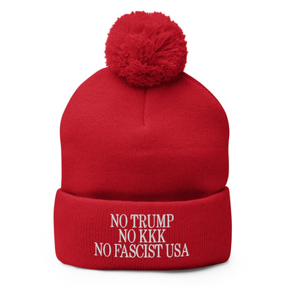 No Trump KKK Fascist USA Embroidered Pom Knit Beanie - Red