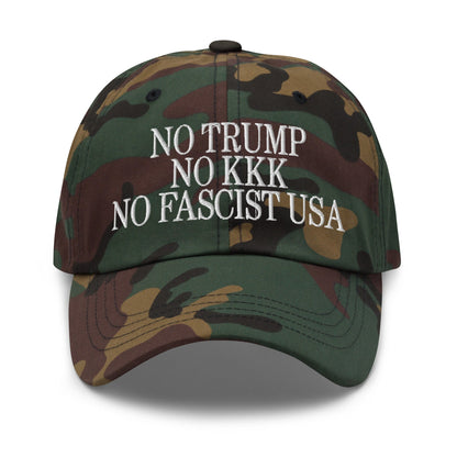 No Trump KKK Fascist USA Embroidered Unstructured Dad Hat - Green Camo