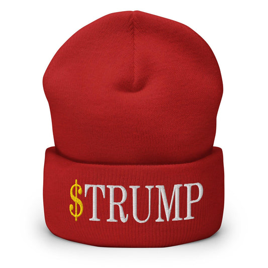 $Trump Official Trump Meme Coin Embroidered Cuffed Knit Beanie - Red