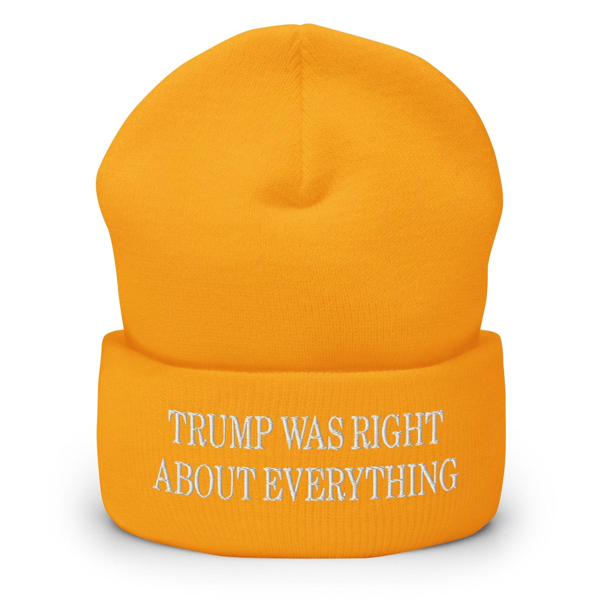 Trump Was Right About Everything Embroidered Knit Cuffed Beanie - Gold