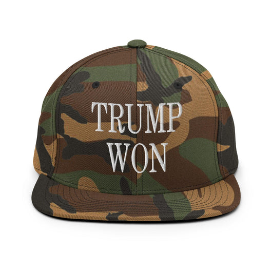 Trump Won 2020 2024 Flat Bill Brim Snapback Hat - Green Camo