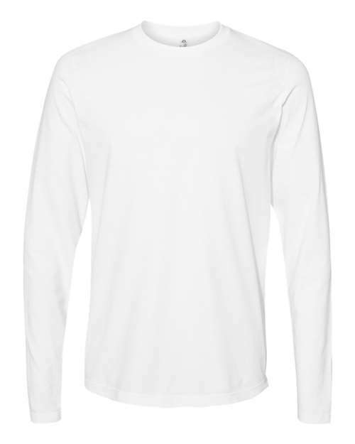 White long-sleeved shirt made from cotton polyester blend for custom apparel options