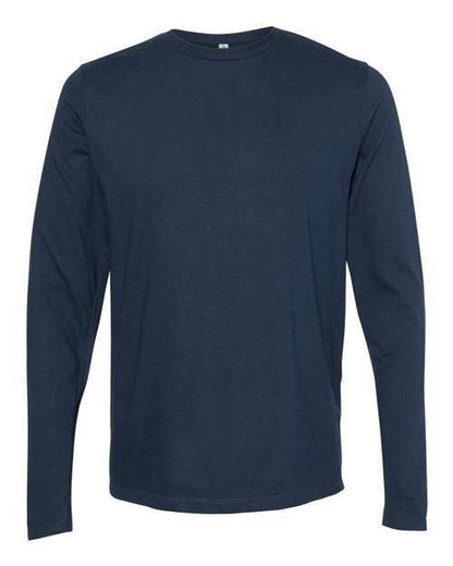 Navy blue Ultimate Long Sleeve T-Shirt made from soft cotton polyester blend for custom apparel
