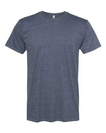 Heathered blue crew neck T-shirt made from cotton polyester blend, ideal custom apparel