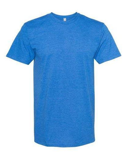 Blue heathered T-shirt made from cotton polyester blend in the Ultimate T-Shirt Royal Heather style