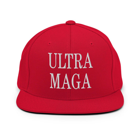 Ultra MAGA Flat Bill Brim Snapback Hat - Red - Headwear
