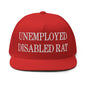 Unemployed Disabled Rat Embroidered 5 Panel Flat Bill Brim Snapback Hat - Red