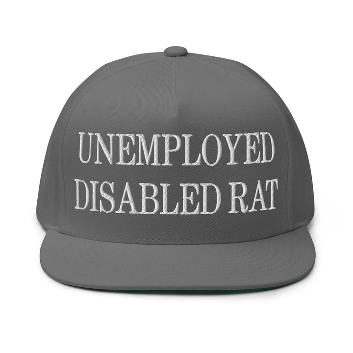 Unemployed Disabled Rat Embroidered 5 Panel Flat Bill Brim Snapback Hat - Grey