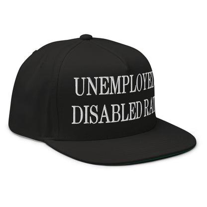 Unemployed Disabled Rat Embroidered 5 Panel Flat Bill Brim Snapback Hat