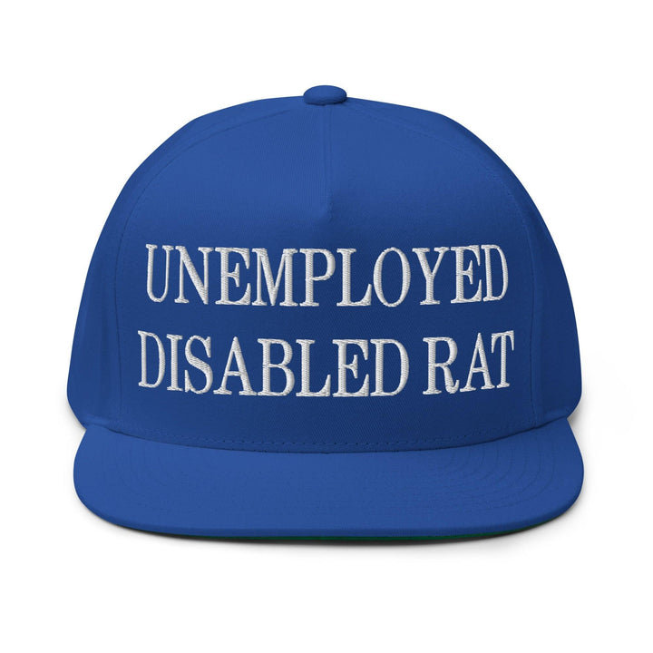 Unemployed Disabled Rat Embroidered 5 Panel Flat Bill Brim Snapback Hat - Royal Blue