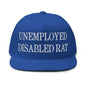 Unemployed Disabled Rat Embroidered 5 Panel Flat Bill Brim Snapback Hat - Royal Blue