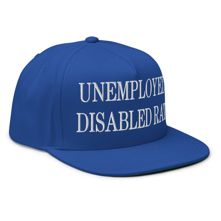 Unemployed Disabled Rat Embroidered 5 Panel Flat Bill Brim Snapback Hat