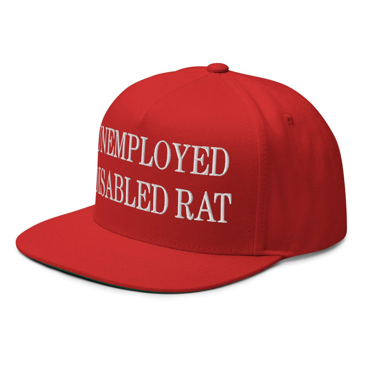 Unemployed Disabled Rat Embroidered 5 Panel Flat Bill Brim Snapback Hat