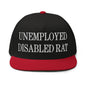 Unemployed Disabled Rat Embroidered 5 Panel Flat Bill Brim Snapback Hat - Black/ Red