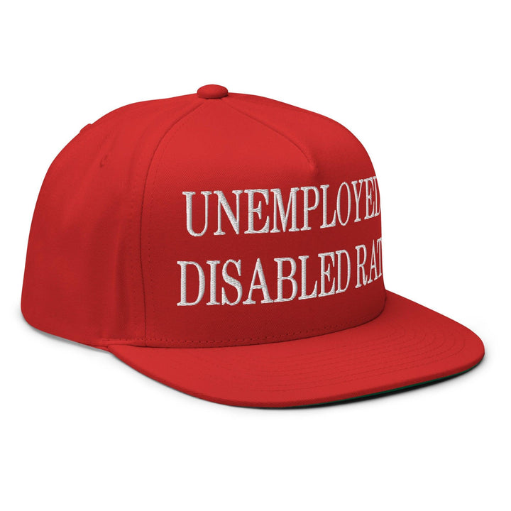 Unemployed Disabled Rat Embroidered 5 Panel Flat Bill Brim Snapback Hat